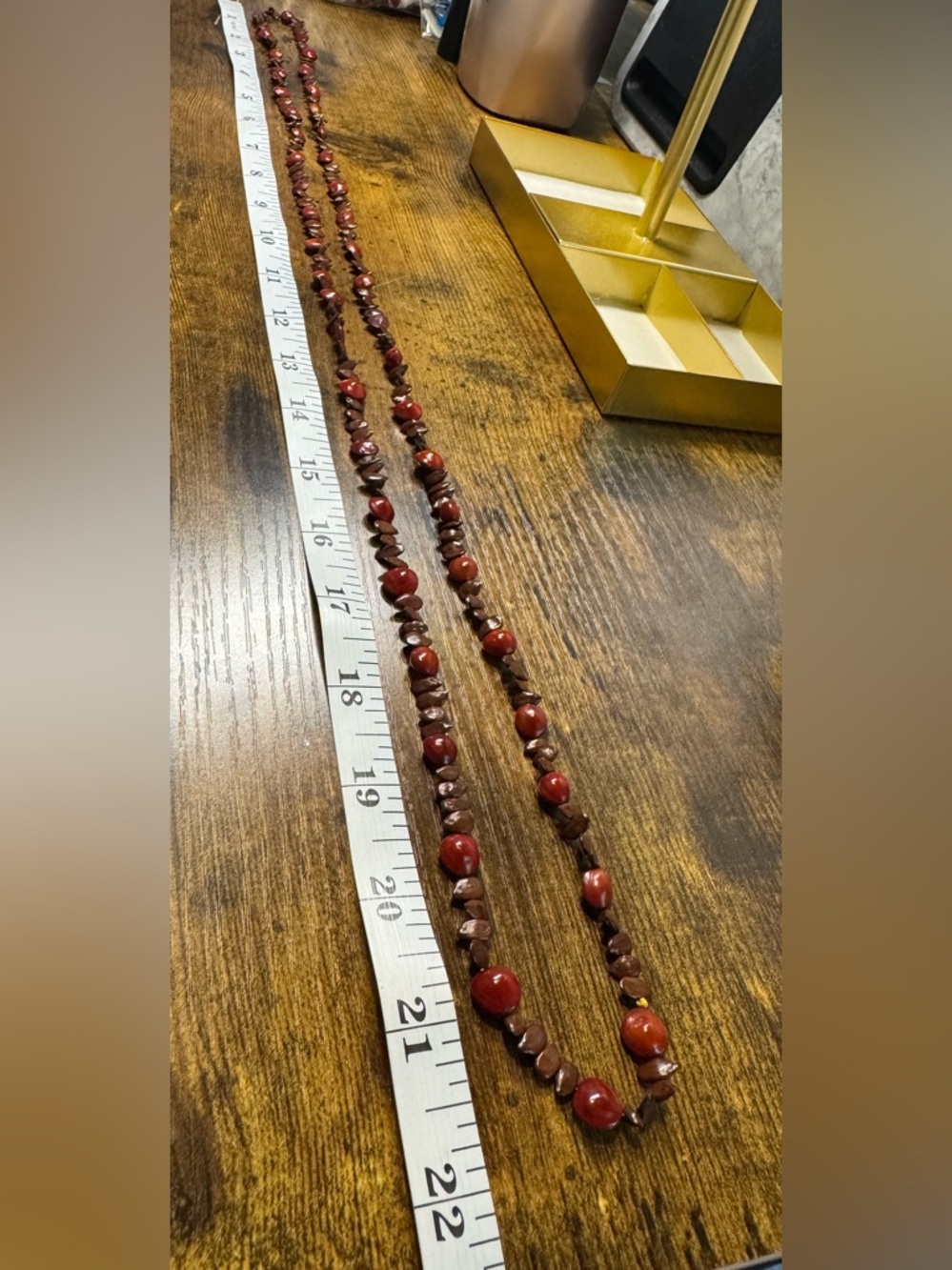 Vintage Boho Natural Seed Necklace Red Sandalwood & Apple Seeds 44" No Clasp - Picture 3 of 5